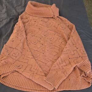 Cozy Turtleneck Knit Poncho (Dark Coral)